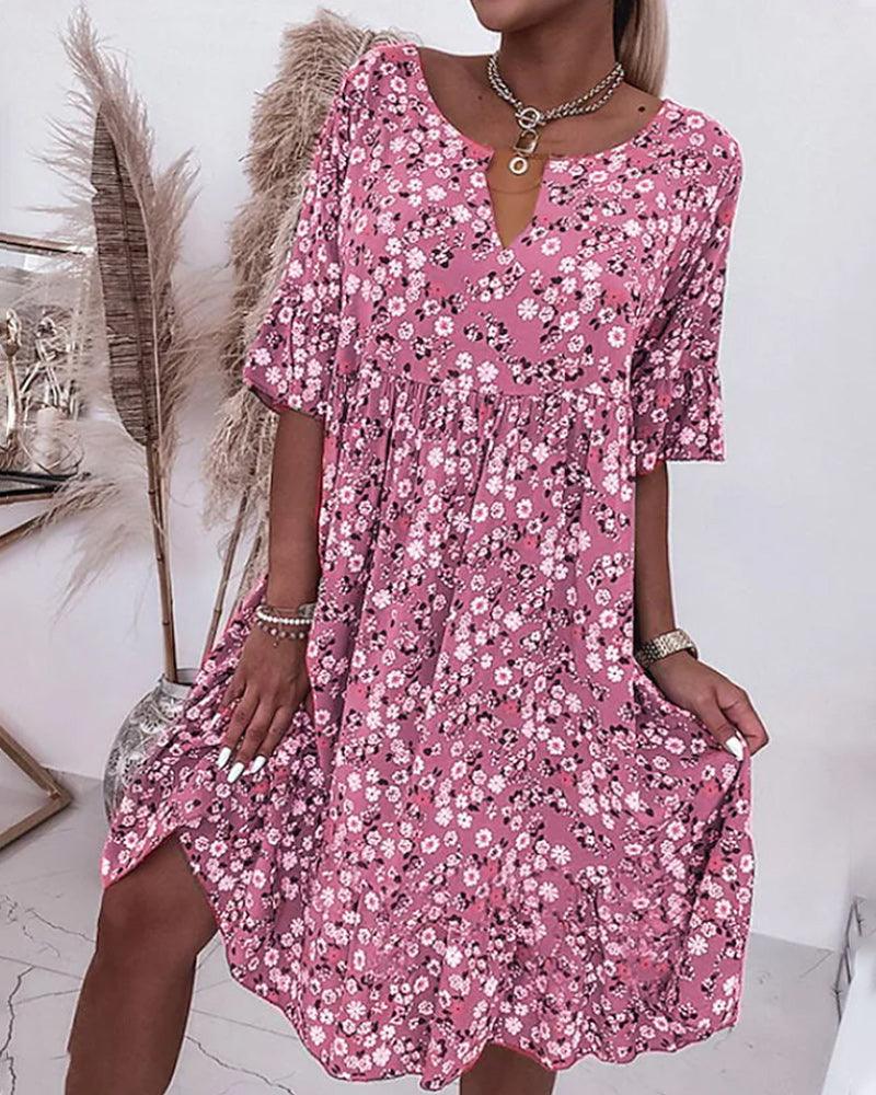 Dames Luchtige a-lijn zomerjurk met bloemen | Midi