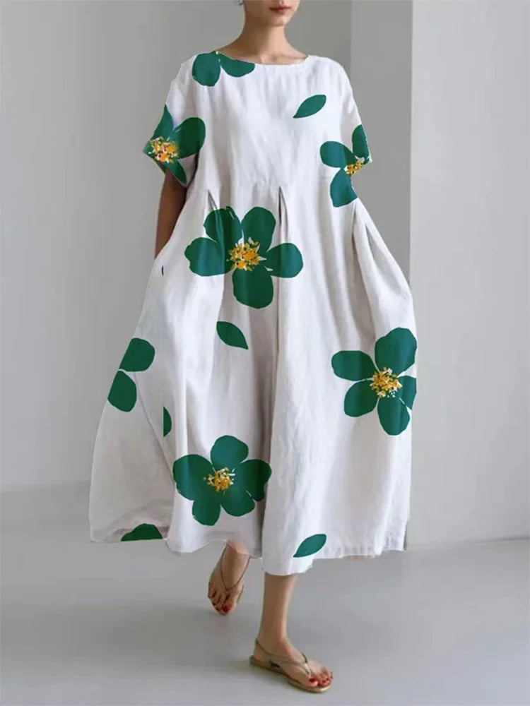 Dames Luchtige linnen zomerjurk met bloemenprint | Maxi