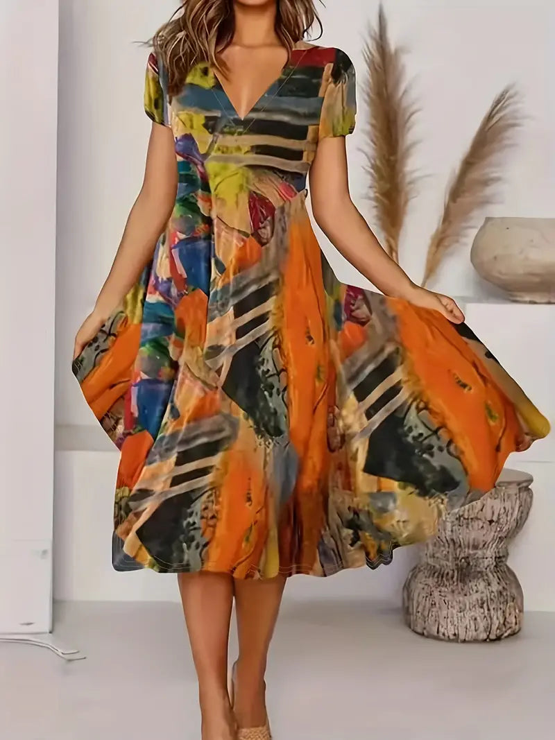 Dames Luchtige abstracte zomerjurk | Midi
