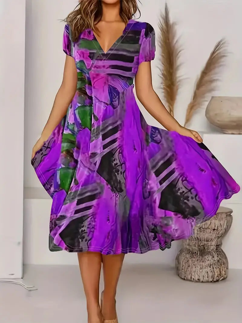 Dames Luchtige abstracte zomerjurk | Midi