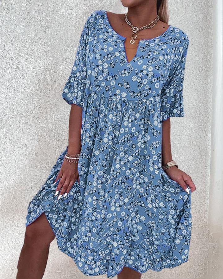 Dames Luchtige a-lijn zomerjurk met bloemen | Midi