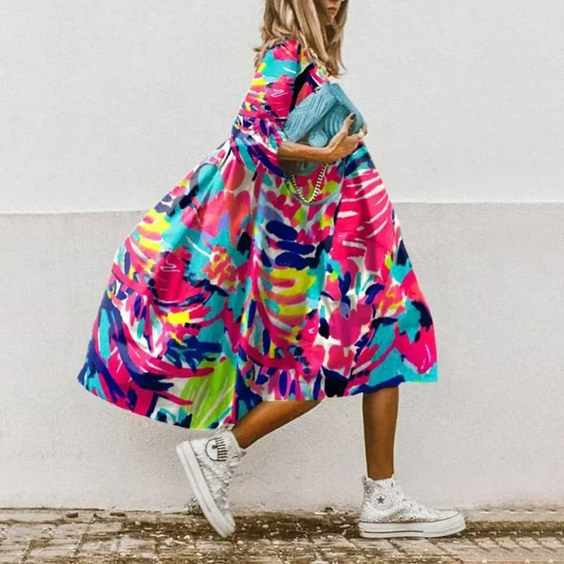 Dames Kleurrijke oversized zomerjurk | Midi