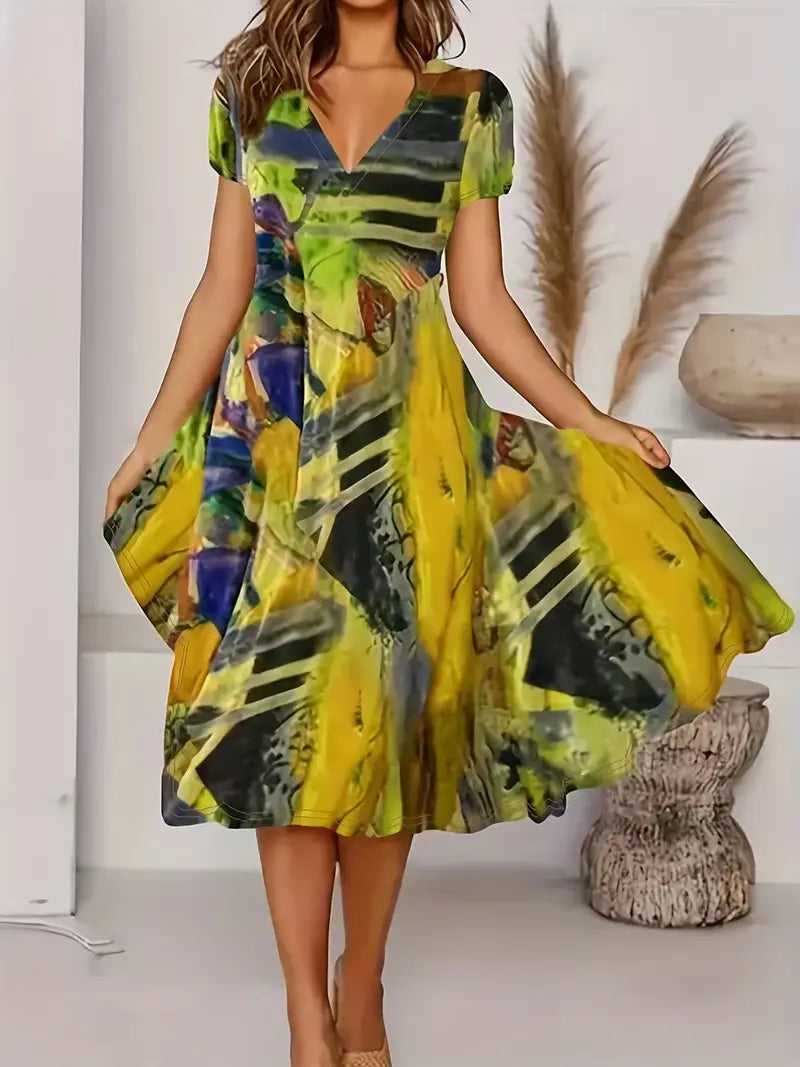 Dames Luchtige abstracte zomerjurk | Midi