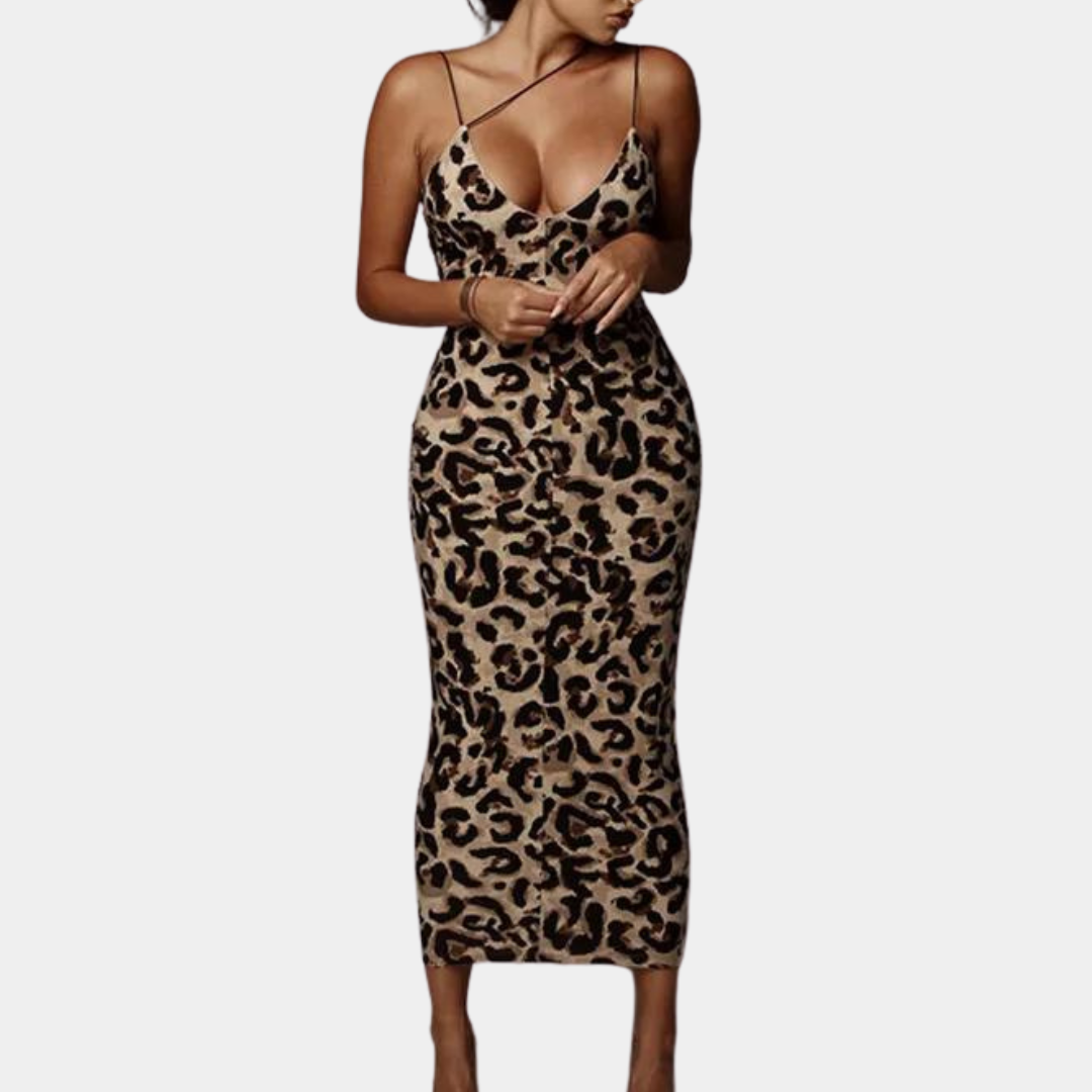 Leona | Damen Gala Luipaardprint Partykleid | Maxi