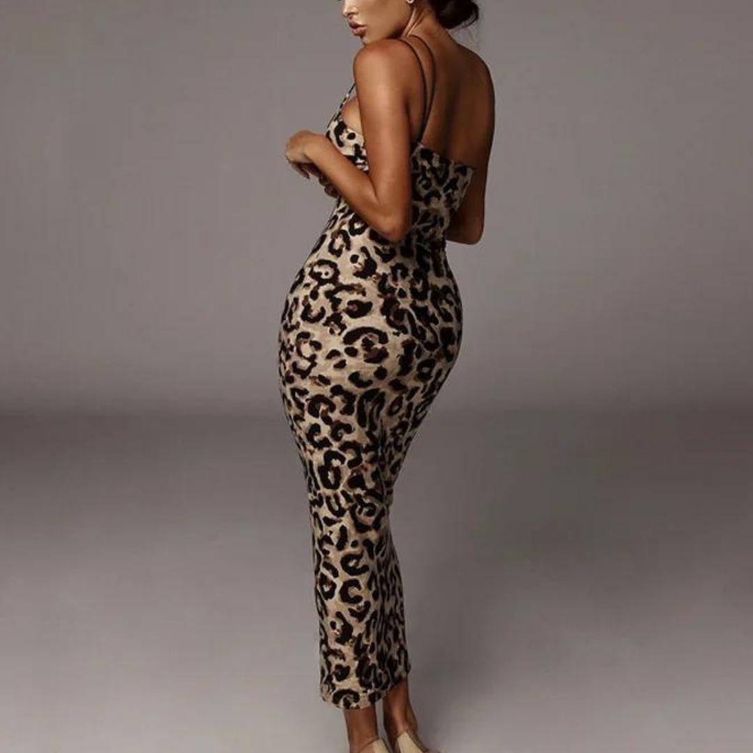 Leona | Damen Gala Luipaardprint Partykleid | Maxi