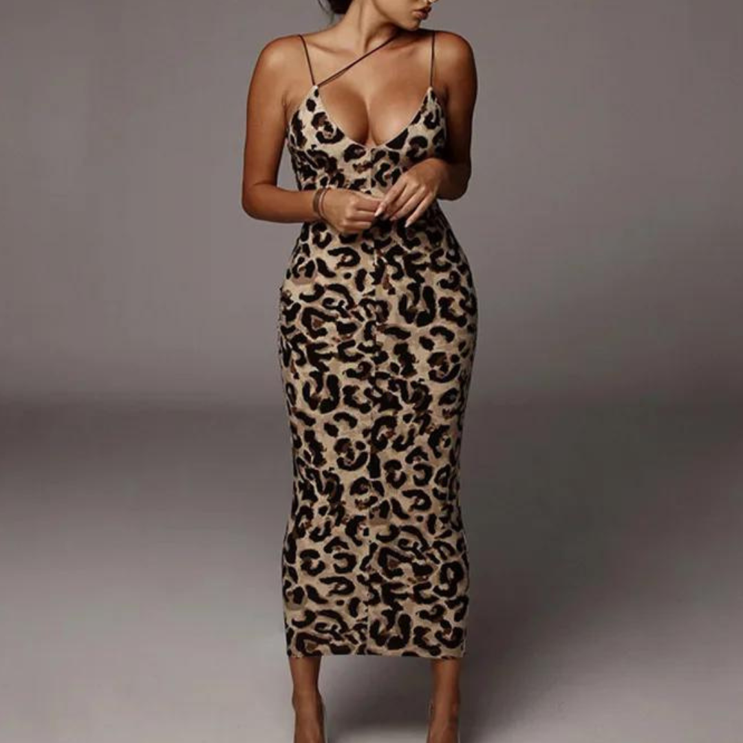 Leona | Damen Gala Luipaardprint Partykleid | Maxi