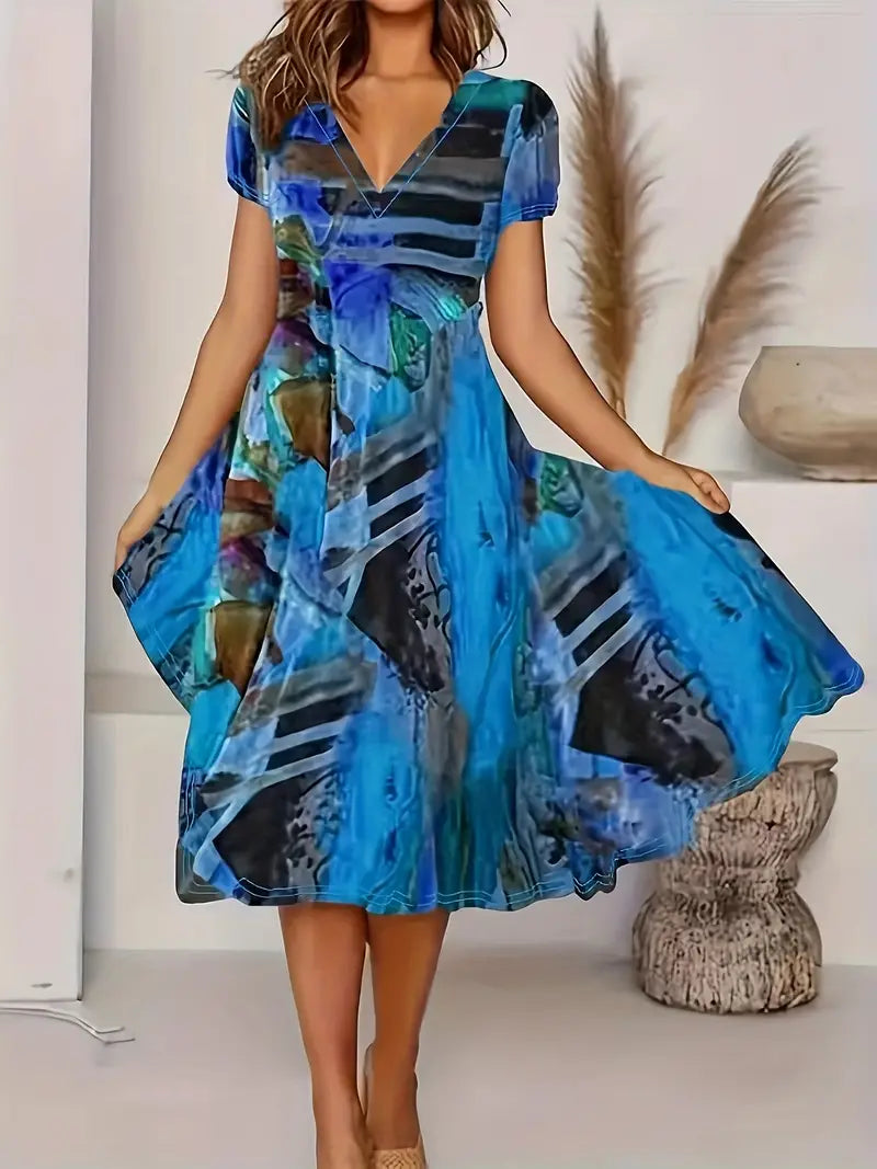 Dames Luchtige abstracte zomerjurk | Midi