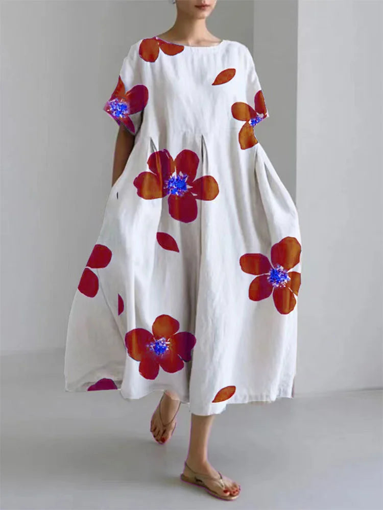 Dames Luchtige linnen zomerjurk met bloemenprint | Maxi