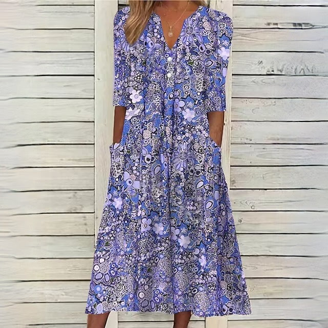 Lea | Dames Luchtige Bloemen Zomerjurk | Midi