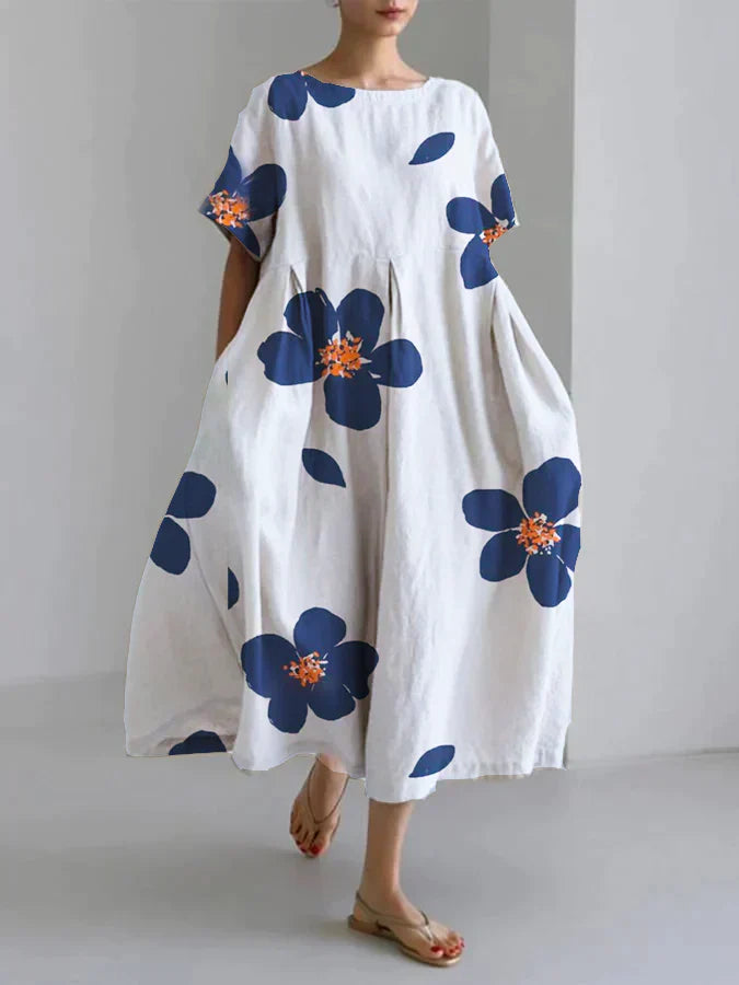 Dames Luchtige linnen zomerjurk met bloemenprint | Maxi