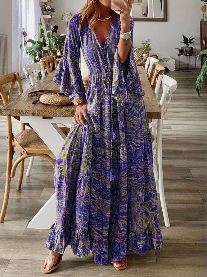 Dames Luchtige zomerjurk met boho print | Maxi