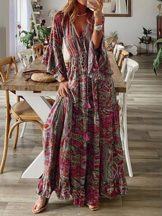 Dames Luchtige zomerjurk met boho print | Maxi