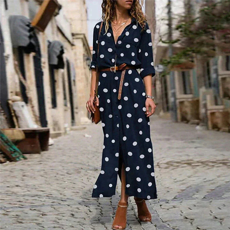 Sofia | Damen Elegante Polka Dot Zomerjurk | Maxi
