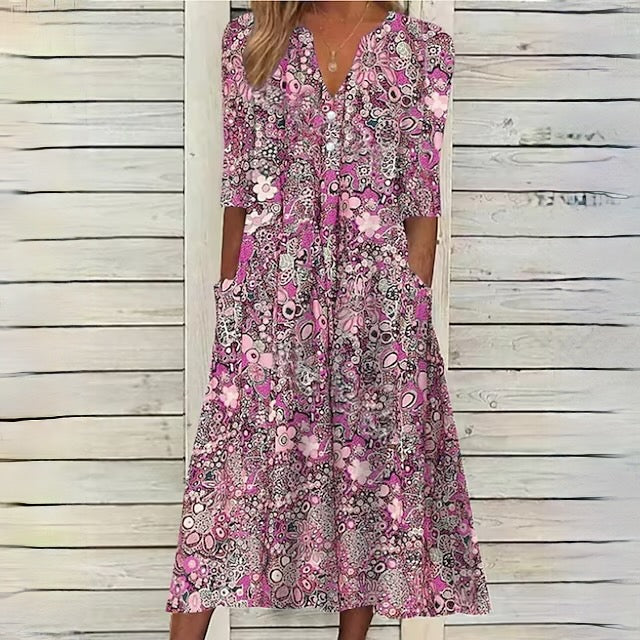 Lea | Dames Luchtige Bloemen Zomerjurk | Midi