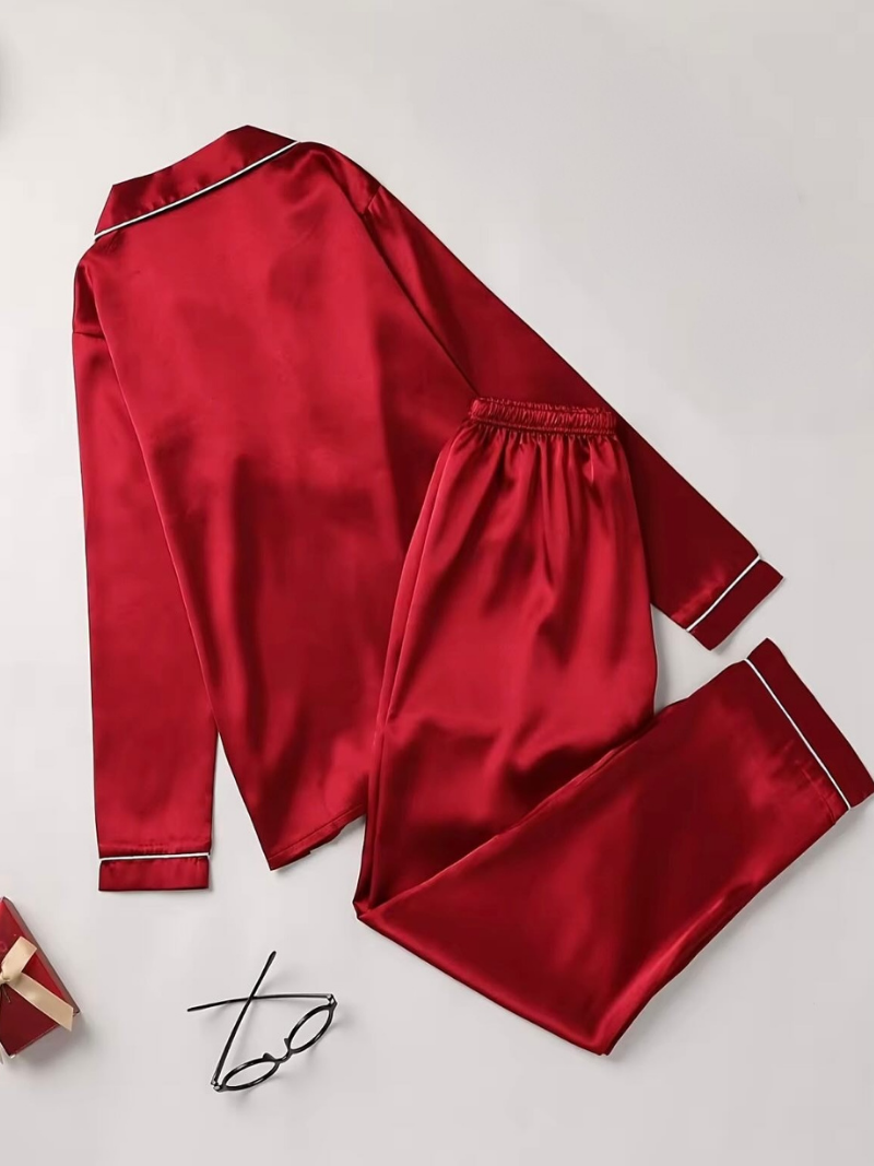 Dames luxe satijnen pyjama set | Lange mouwen knoopsluiting