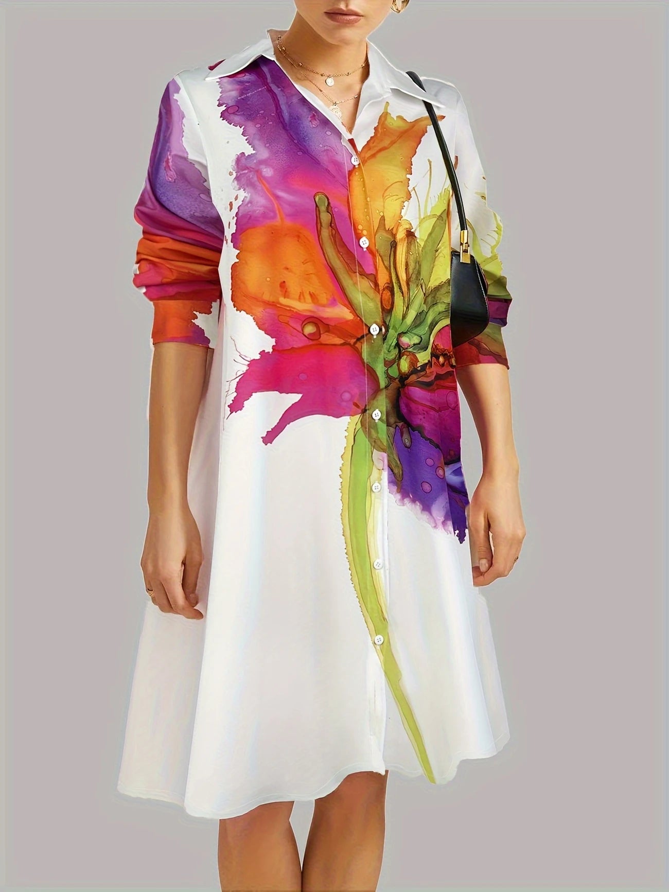 Dames Artistieke bloemendessin zomerjurk | Midi