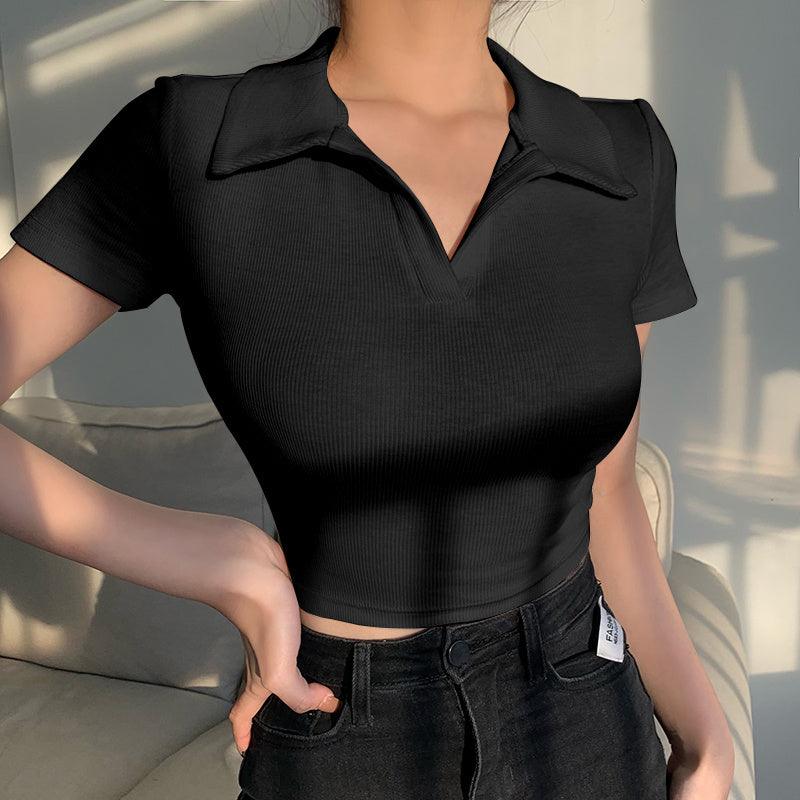 Dames Modieuze Zomer Poloshirt | Kort, Ribbelstructuur