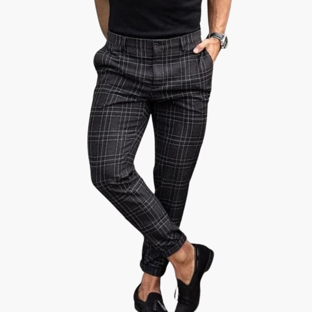 Heren karierte Chinohose | Slim Fit, Stretch & Zakelijke Look