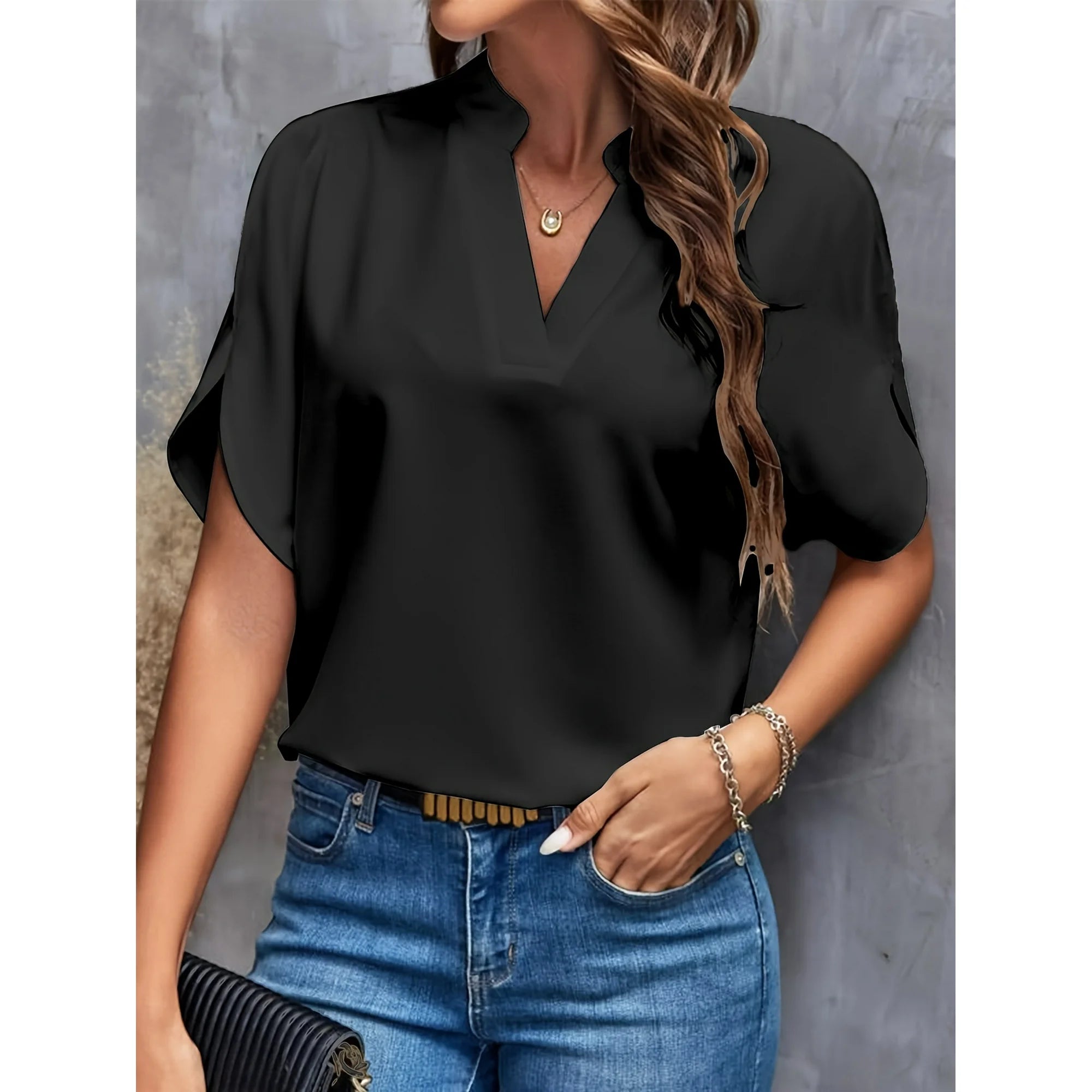 Dames Zomerse Elegante Blouse | Stehals, Kortemouw