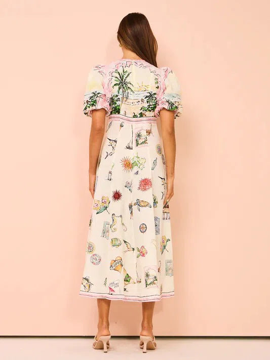 Dames Artistieke Illustratie Zomerjurk | Midi