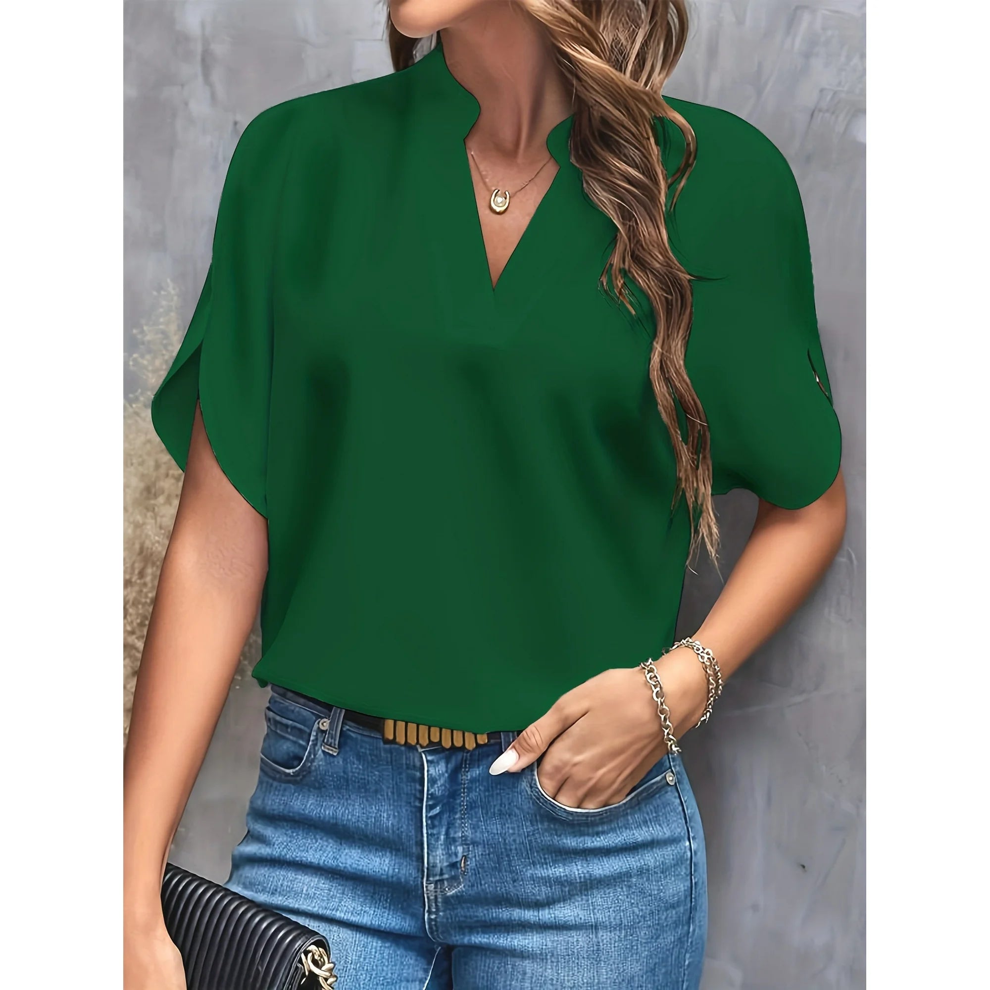 Dames Zomerse Elegante Blouse | Stehals, Kortemouw