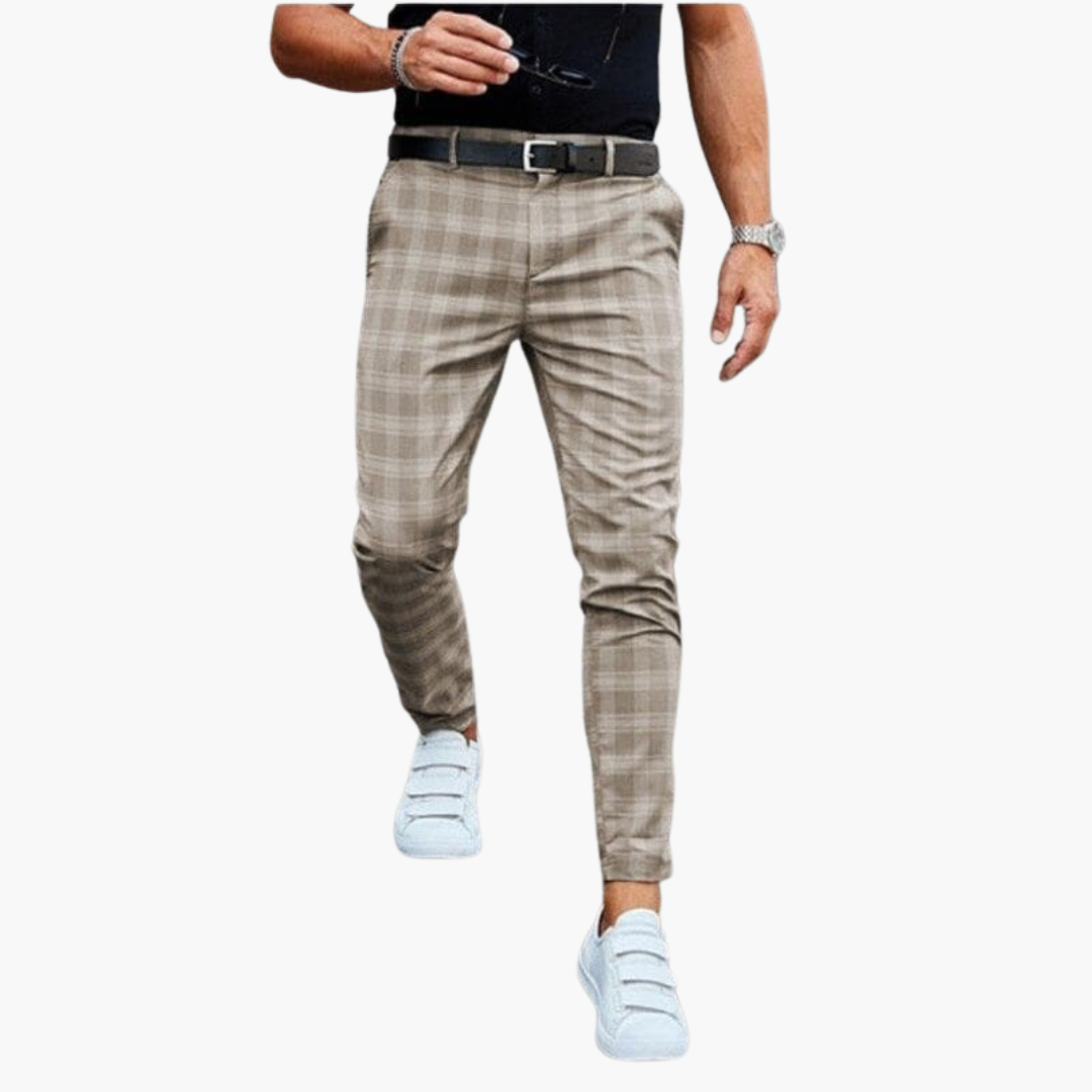Heren karierte Chinohose | Slim Fit, Stretch & Zakelijke Look