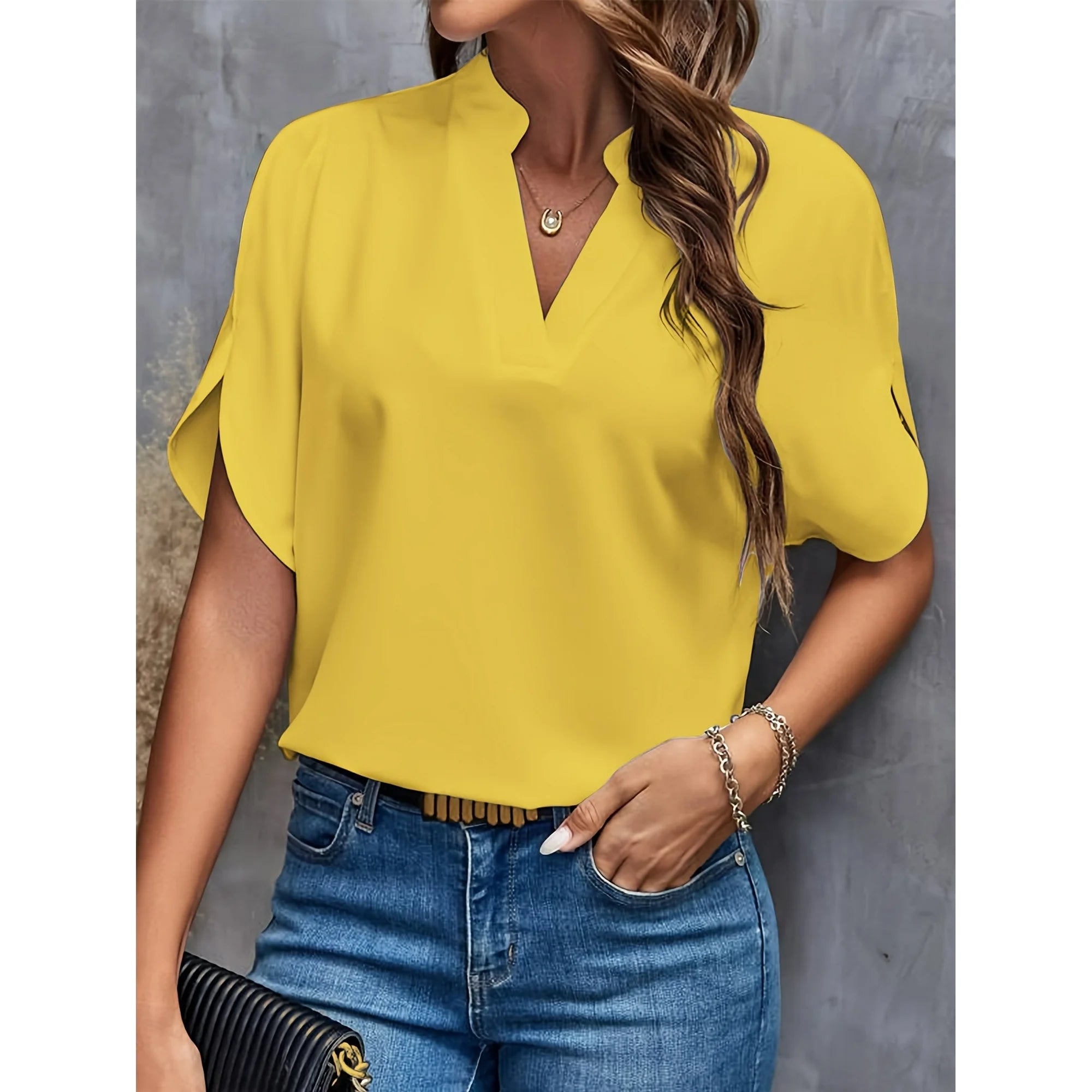 Dames Zomerse Elegante Blouse | Stehals, Kortemouw