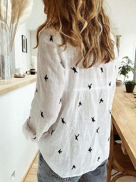 Dames Zomerse Luchtige Blouse | Zwaluwprint, Knoopsluiting