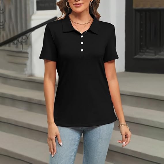 Dames Zomerse Polo T-shirt | Kortemouw, Knopenlijst