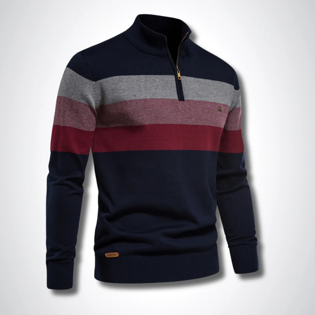 Heren Gestreepte Pullover | Korte Ritsstijl