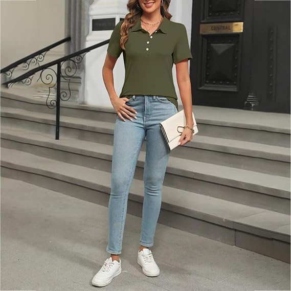 Dames Zomerse Polo T-shirt | Kortemouw, Knopenlijst