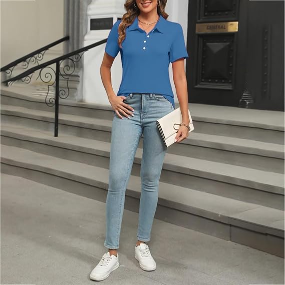 Dames Zomerse Polo T-shirt | Kortemouw, Knopenlijst