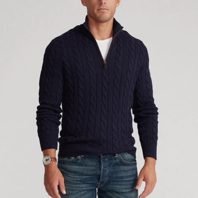 Heren Kabelgebreide Pullover | Korte Ritsstijl
