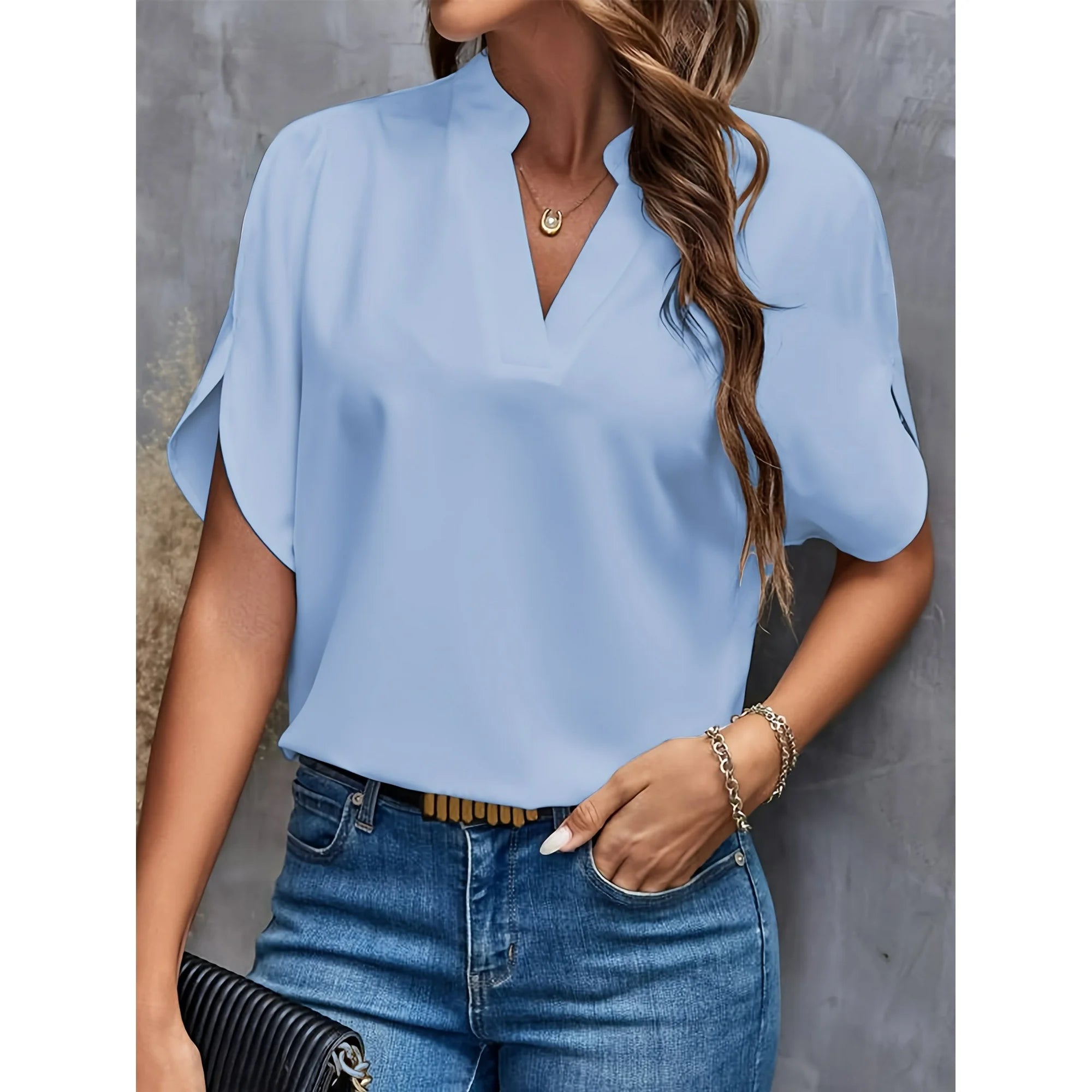 Dames Zomerse Elegante Blouse | Stehals, Kortemouw