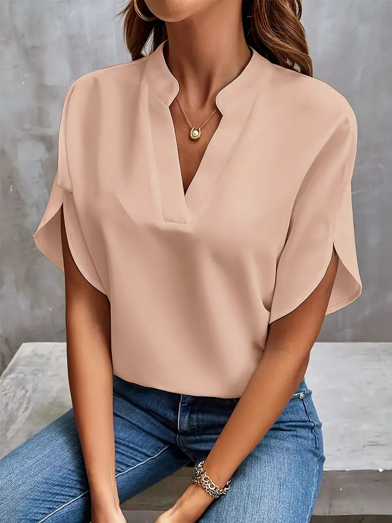 Dames Zomerse Elegante Blouse | Stehals, Kortemouw