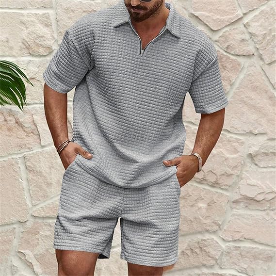 Heren Zomer Tweedelig Set | Kort, Halve Ritssluiting