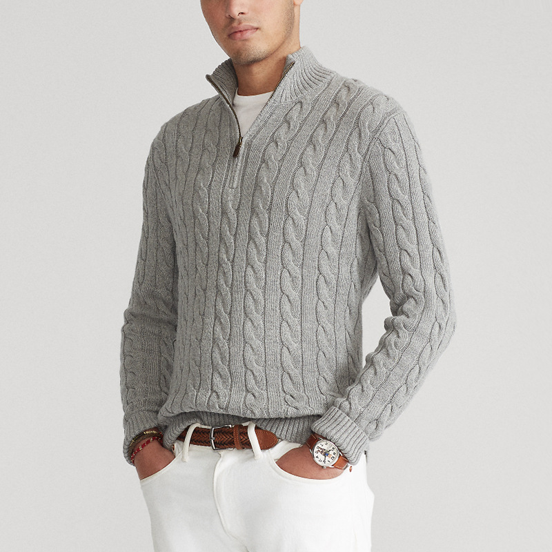 Heren Kabelgebreide Pullover | Korte Ritsstijl