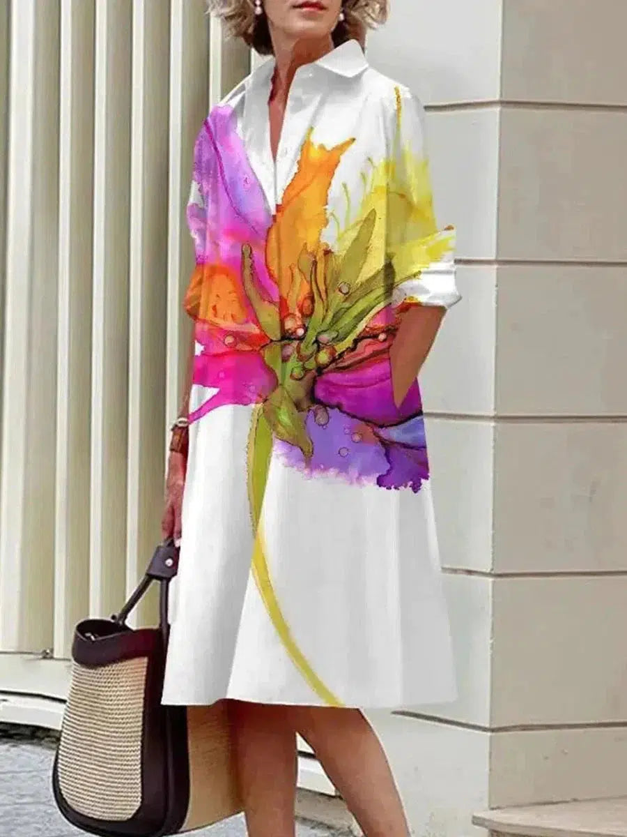 Dames Artistieke bloemendessin zomerjurk | Midi