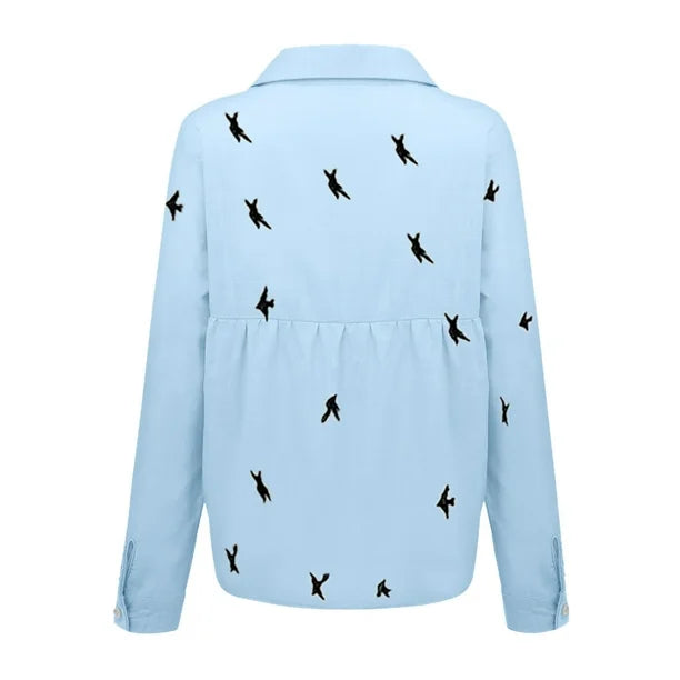 Dames Zomerse Luchtige Blouse | Zwaluwprint, Knoopsluiting