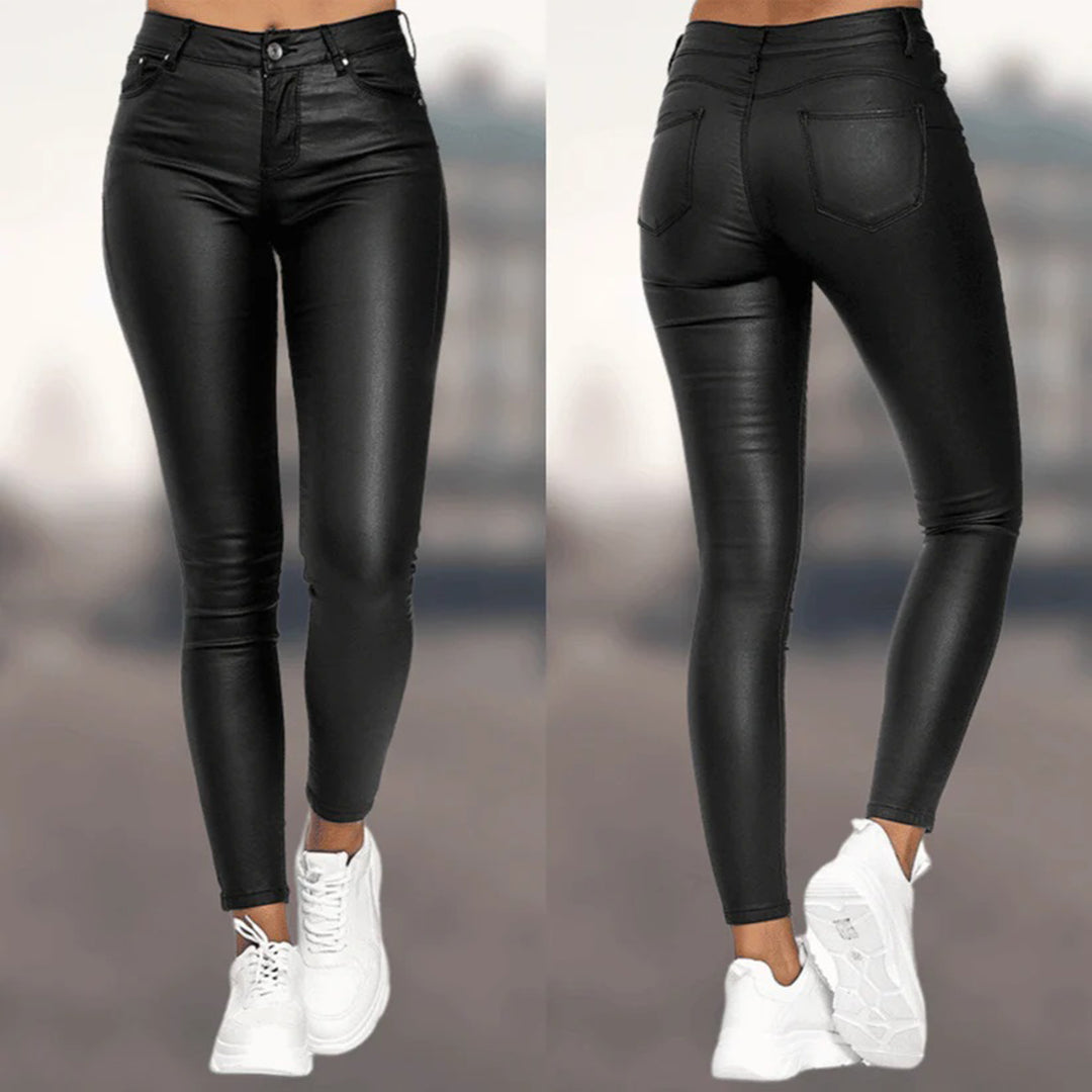 Dames Zomer Lederlook Broek | Strak, Lang