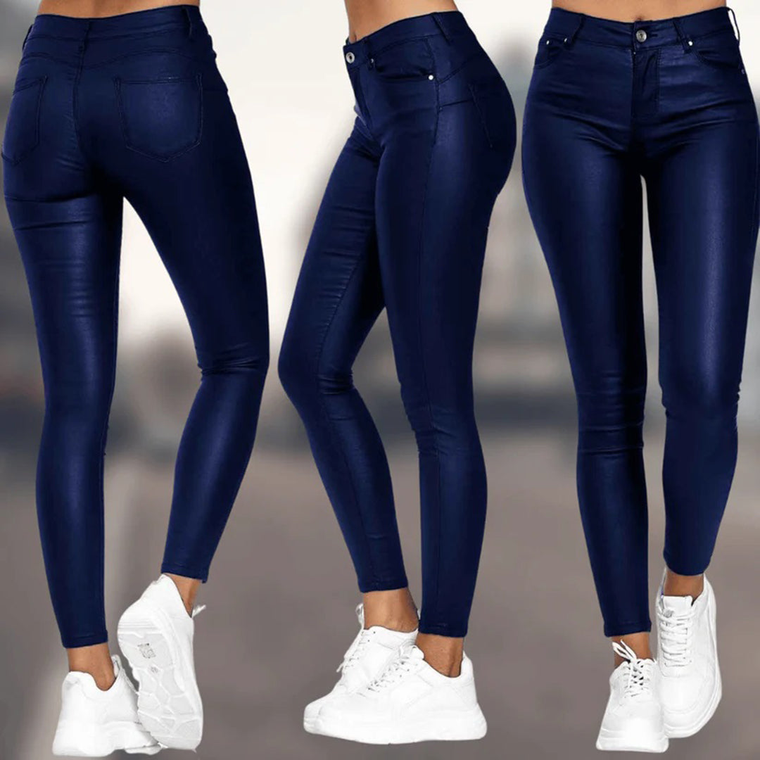 Dames Zomer Lederlook Broek | Strak, Lang
