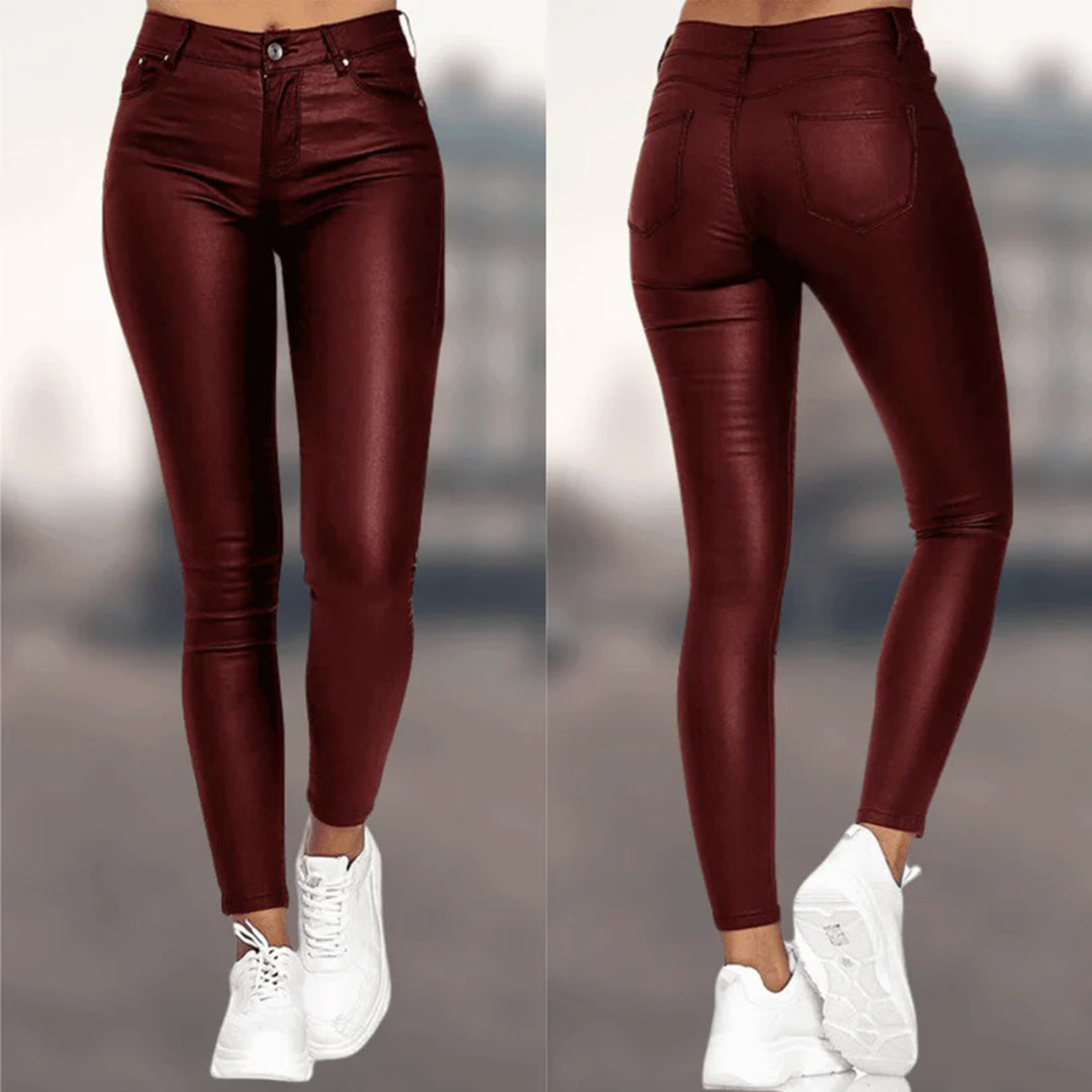 Dames Zomer Lederlook Broek | Strak, Lang
