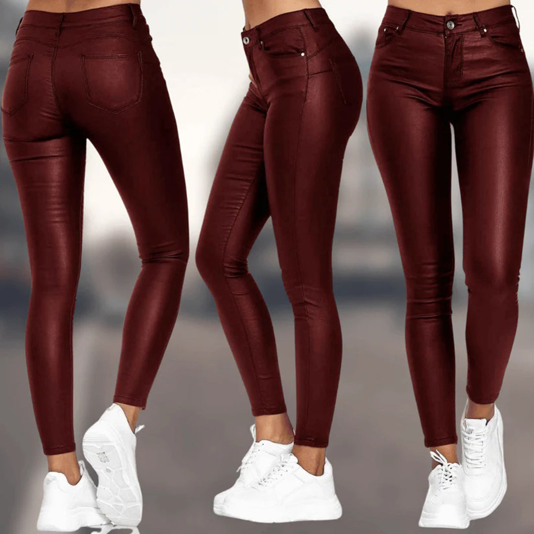 Dames Zomer Lederlook Broek | Strak, Lang