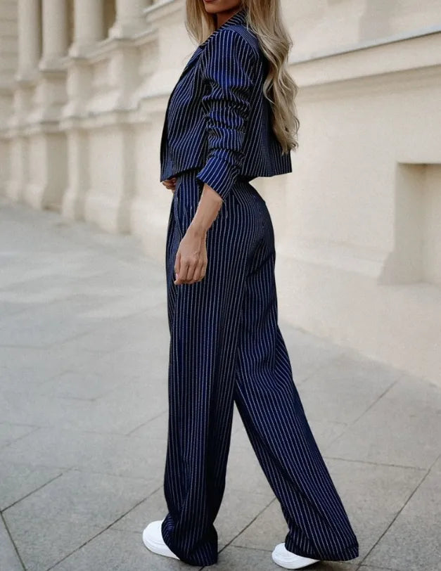 Dames Zomer Tweedelig Pak | Gestreept, Met Broek