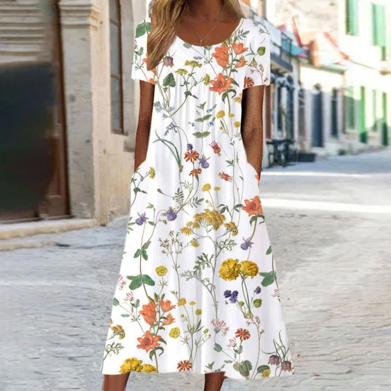 Lina | Dames Luchtige Bloemen Zomerjurk | Midi