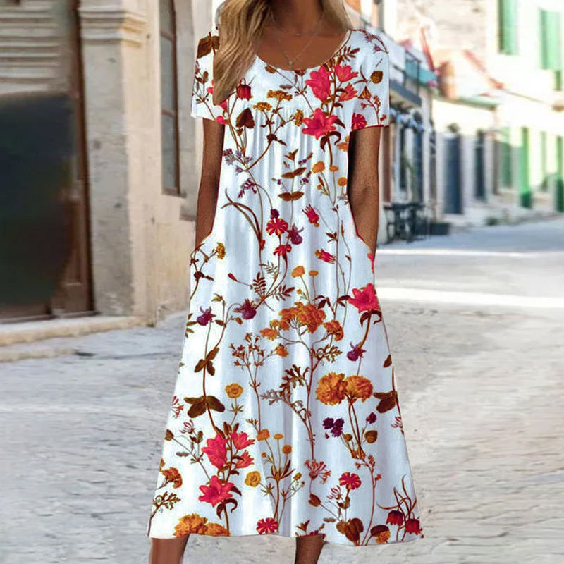 Lina | Dames Luchtige Bloemen Zomerjurk | Midi