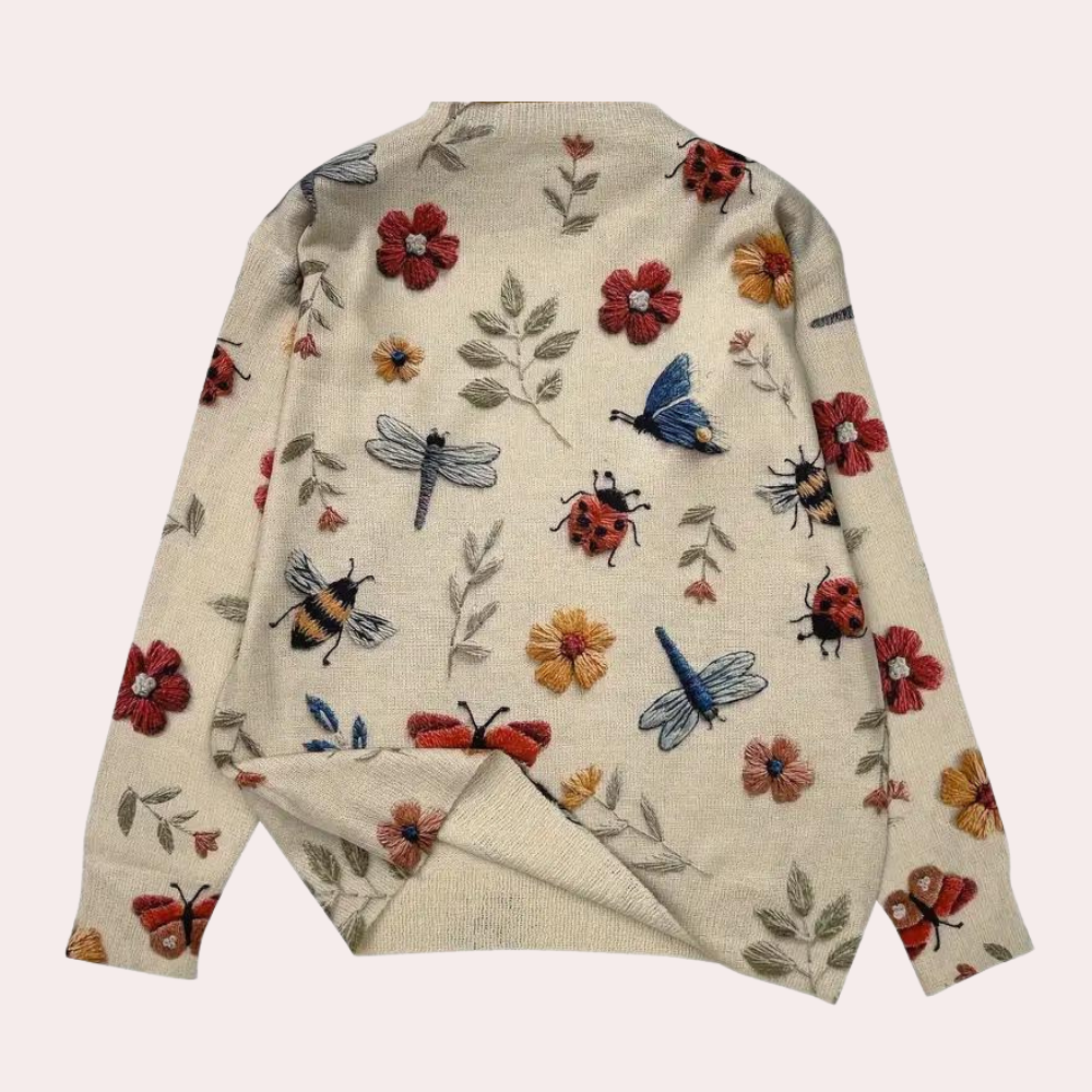 Dames Oversized Gebreide Pullover | Warm, Met Bloemenborduursel