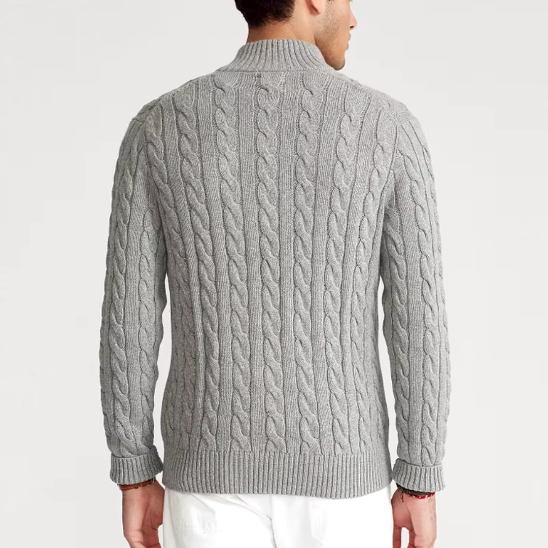 Heren Kabelgebreide Pullover | Korte Ritsstijl