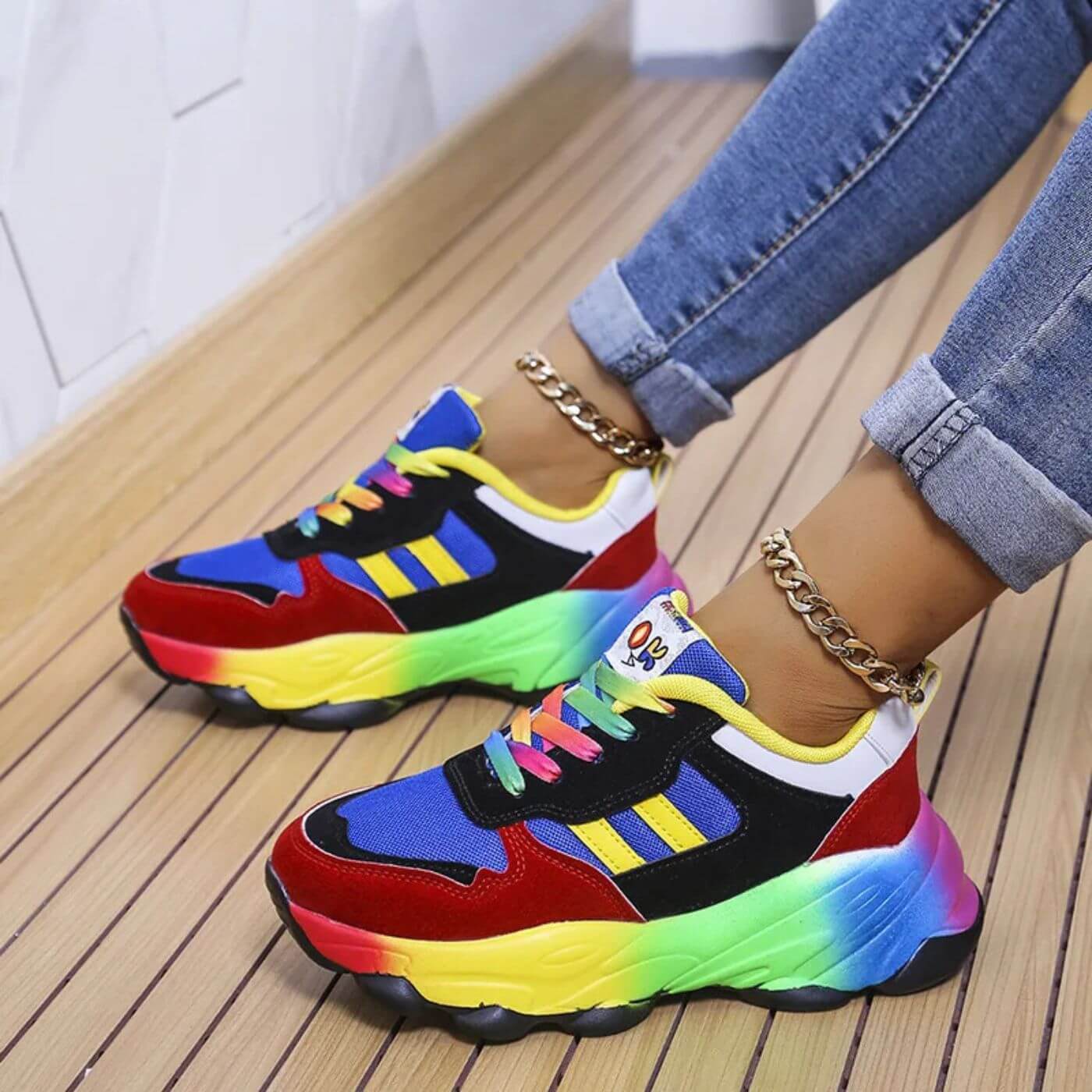 Cecilia | Dames kleurrijke sneakers | comfortabel, hoge zool