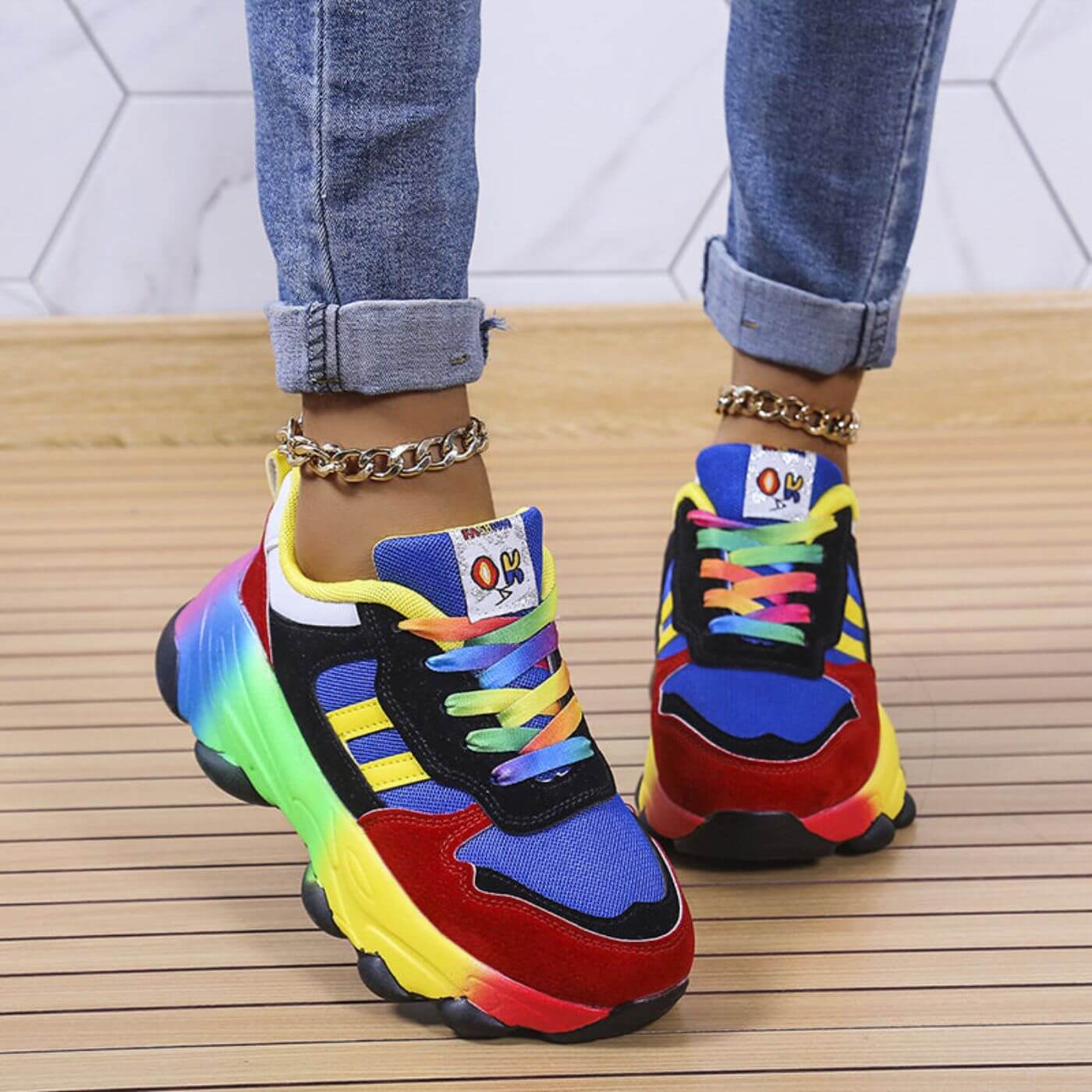 Cecilia | Dames kleurrijke sneakers | comfortabel, hoge zool